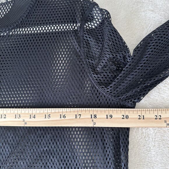 Black Mesh Long Sleeve Athletic Top Black Zip Up Medium (No Size Tag) Streetwear - Picture 7 of 7